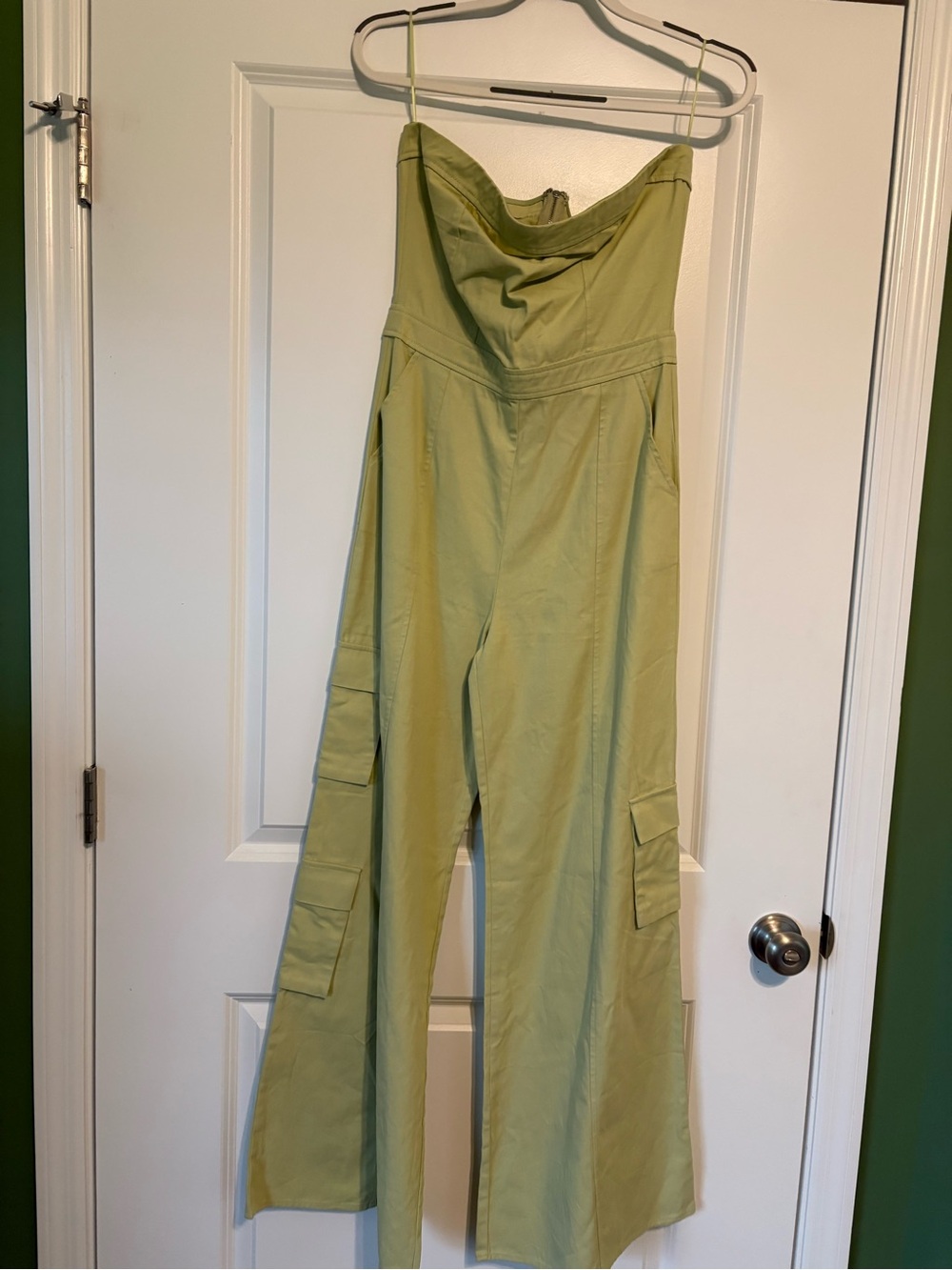The Vintage Shop Olive Strapless Wide-Leg Cargo Jumpsuit